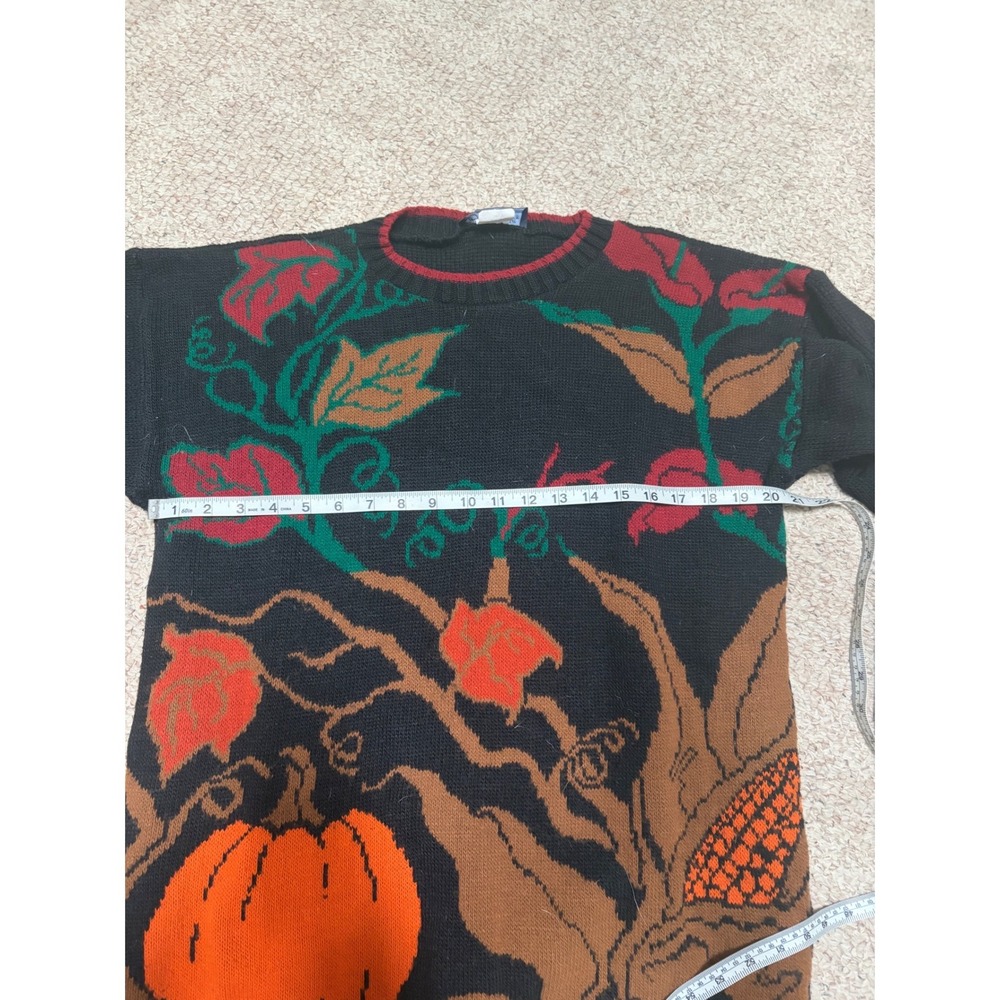 Vintage JJ Browne USA Harvest Pumpkin Corn Fall Knit Sweater Black Womens Large - Picture 7 of 7